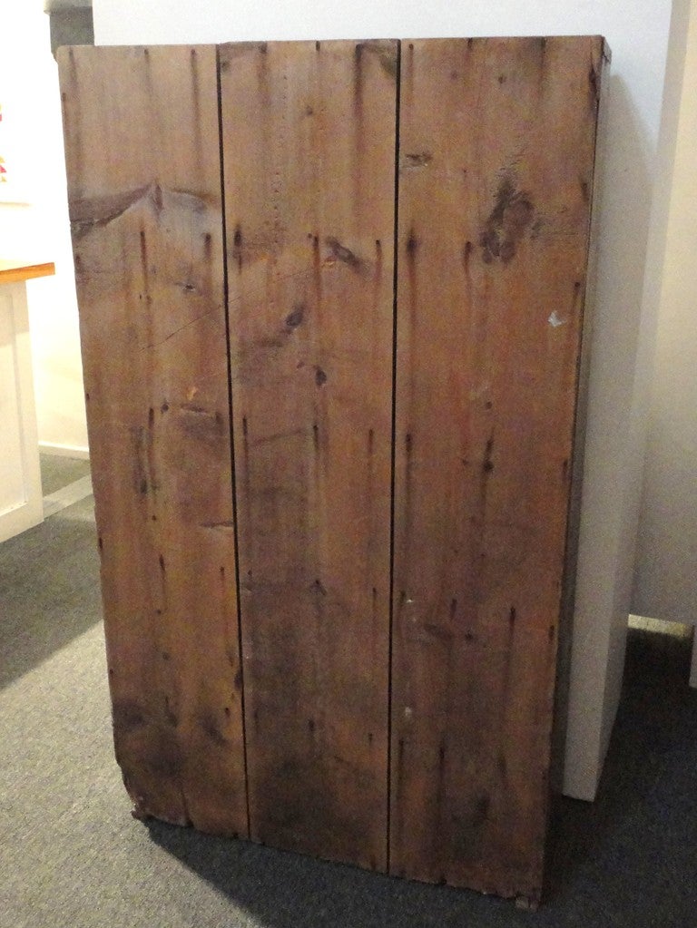 Wood 19th Century Wall Cupboard in Original Sage Green over White Washed Paint For Sale