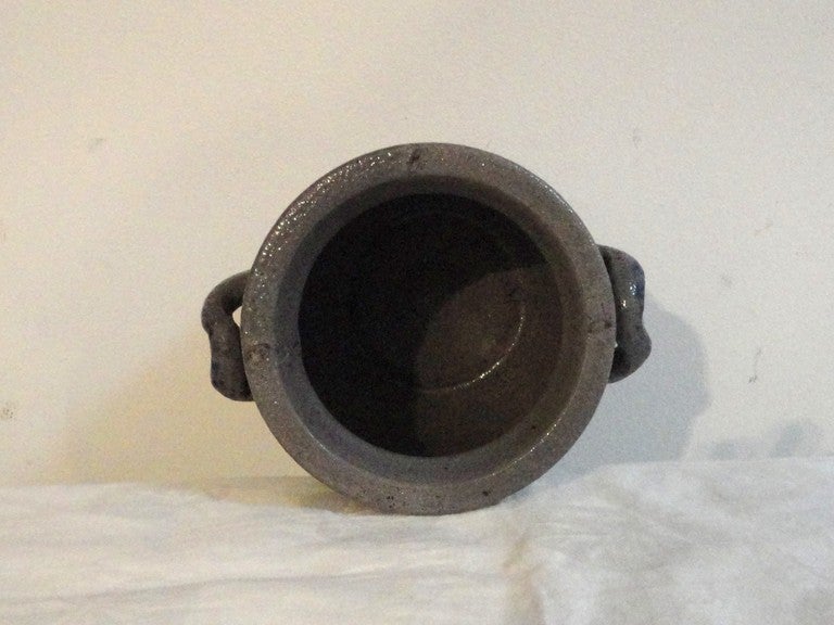 20th Century Rare 19th Century Blue Salt Glaze Decorated Salt Crock from Pennsylvania