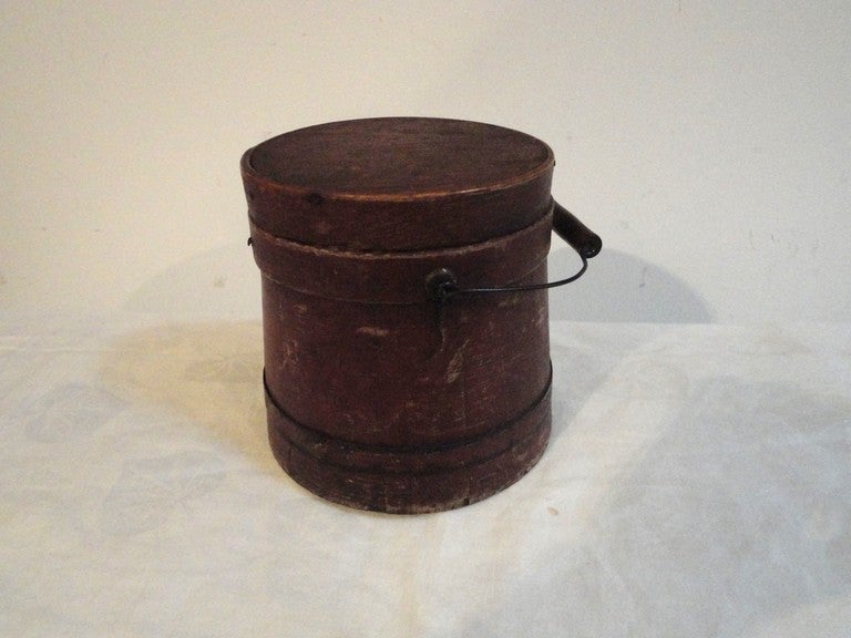 19thc Original Red Painted Sugar Bucket from New England w/ Handle at 1stDibs