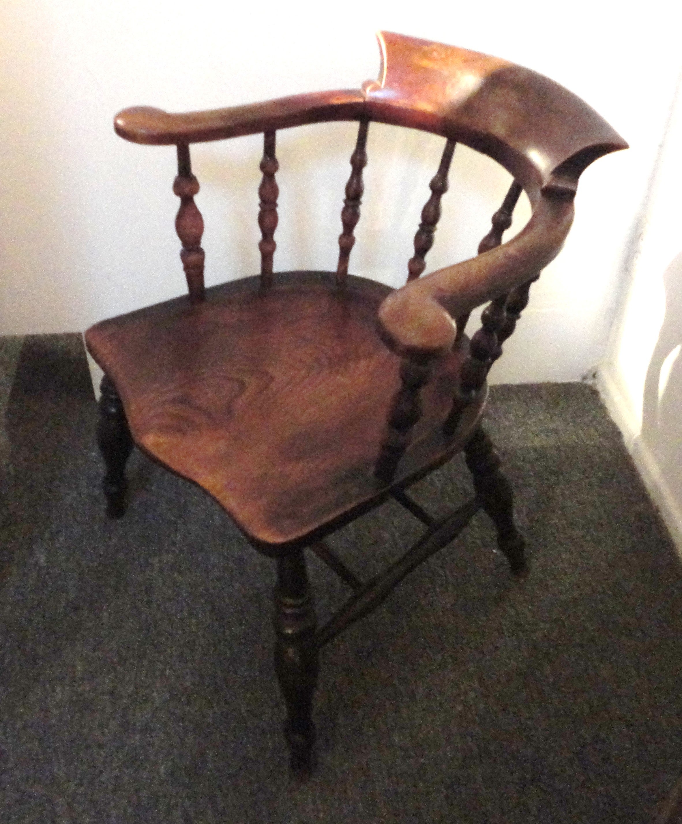 19th Century Original Surface Fireside Windsor Captains Chair From New England