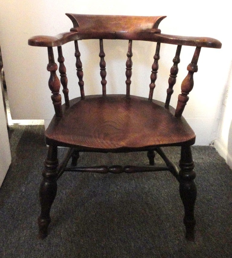 20th Century 19th Century Original Surface Fireside Windsor Captains Chair From New England