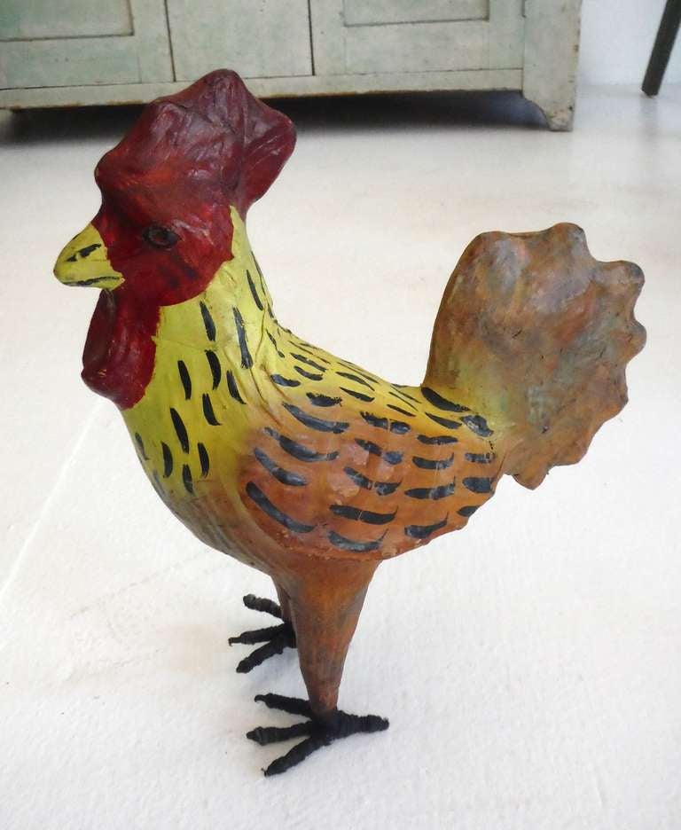Early 20th Century Original Painted Leather Folk Art Rooster