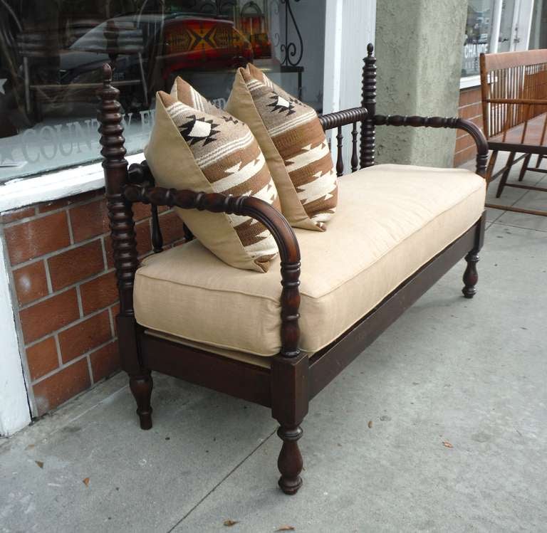 19th Century 19thc Spindle Day Bed/ Settee With Custom Made Cushion