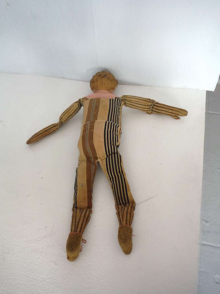 Folk Art Ticking Body Signed Minerva Doll, Germany 4