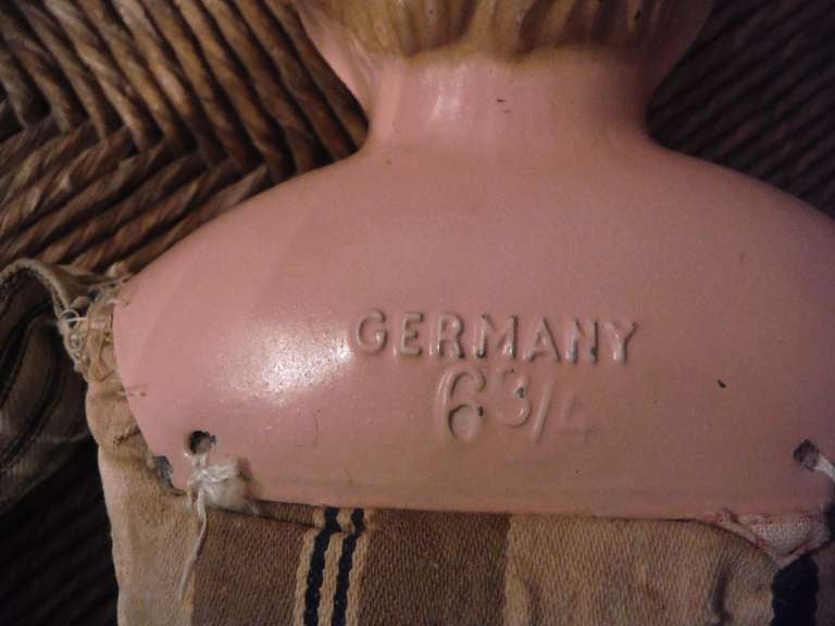 Folk Art Ticking Body Signed Minerva Doll, Germany 6