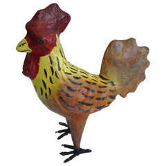 Early 20th Century Original Painted Leather Folk Art Rooster