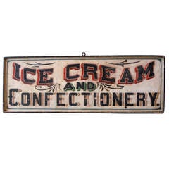 19th Century Original Painted   Folky Ice Cream and Confectionery Trade Sign