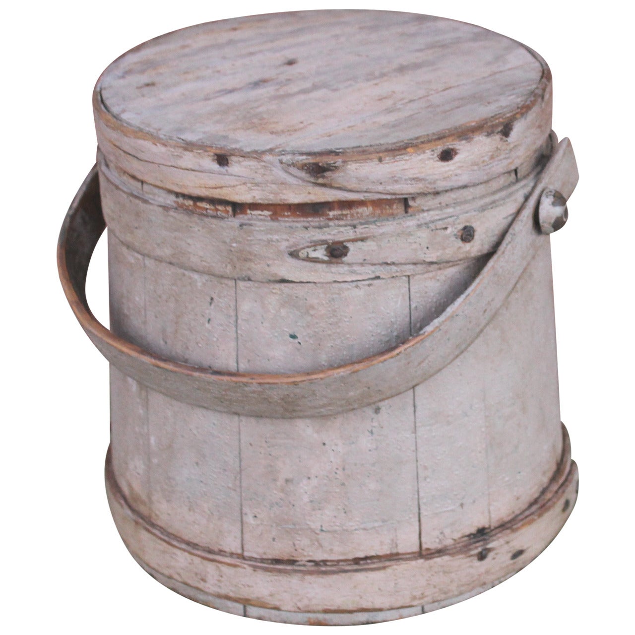 19th Century Grungy Mauve Painted Firkin from New England