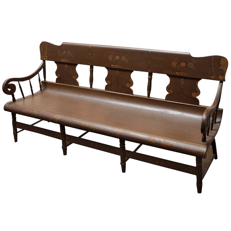 Finely Decorated and Painted 19th Century Settle Bench from Pennsylvania For Sale