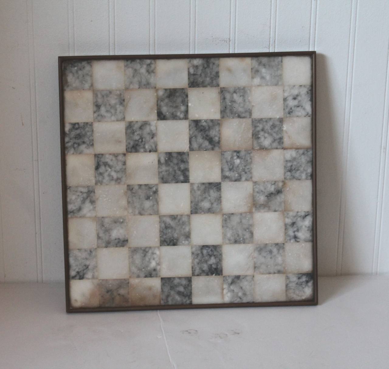 Patinated Early 20th Century Organic Alabaster Framed and Footed Game Board