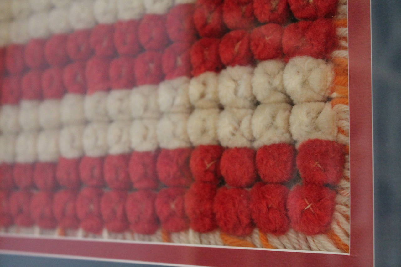 American Classical Early and Rare Hand Crochet 48 Star Framed Flag