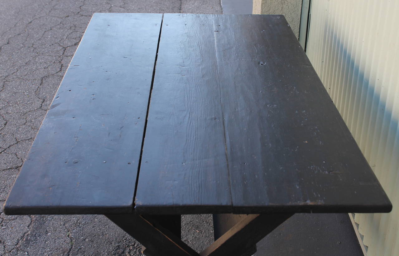 19th Century 19thc Black Painted New England Sawbuck Table