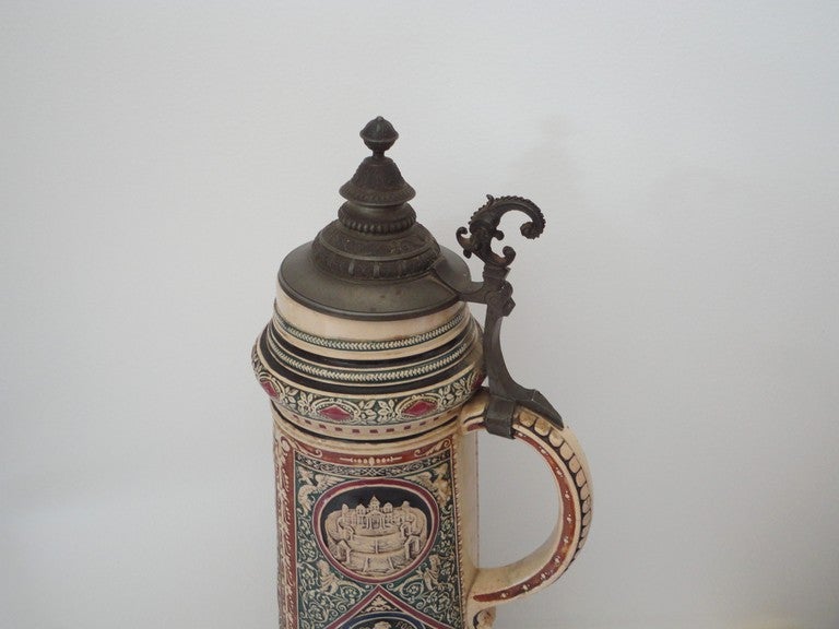 Amazing  monumental 19thc rare German beer stein with original pewter lid and handle.This huge stein was probably a storefront or window display in a pub or bar.The condition is mint.