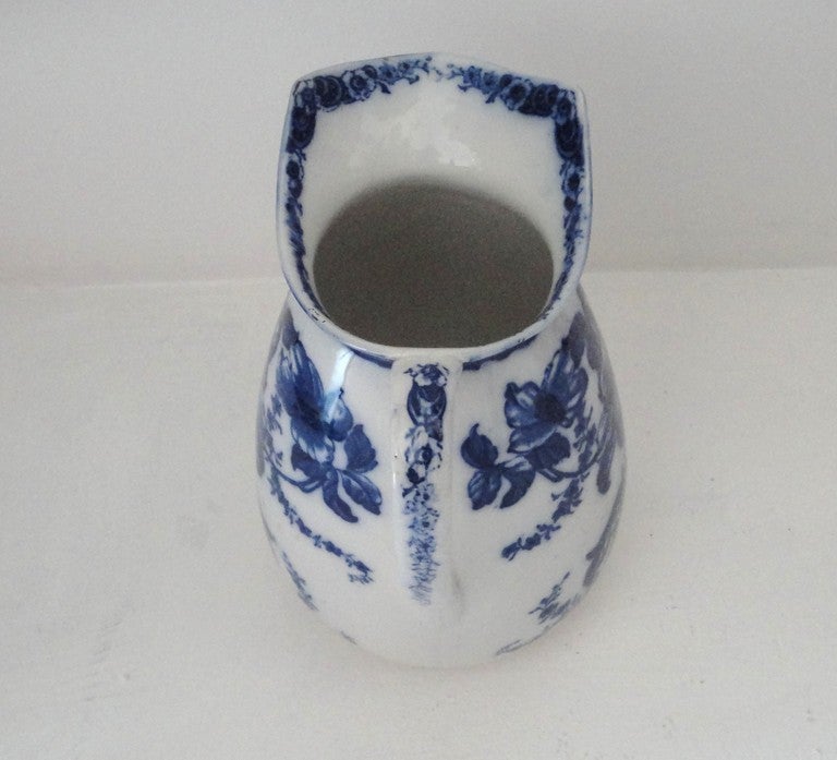 British Amazing 19th Century Large Floral Flow Blue Water Pitcher