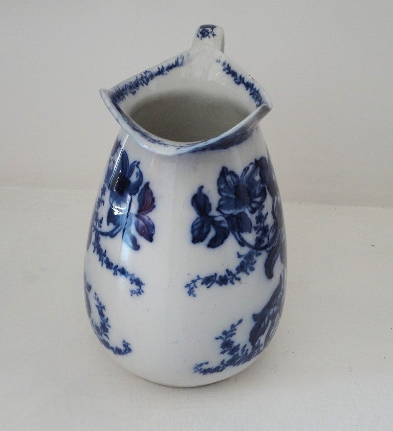 Amazing 19th Century Large Floral Flow Blue Water Pitcher 1