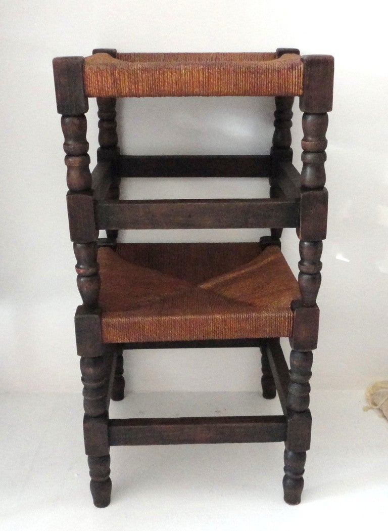 Pair of 19th Century Stackable Foot Stools with Hemp Seats