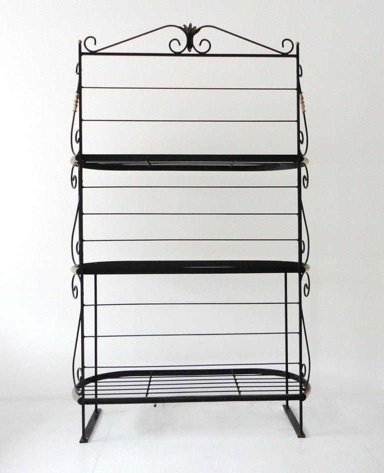 Fantastic Iron & Brass Bakers Rack In Excellent Condition In Los Angeles, CA