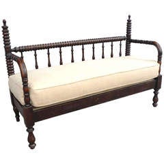 19thc Spindle Day Bed/ Settee With Custom Made Cushion