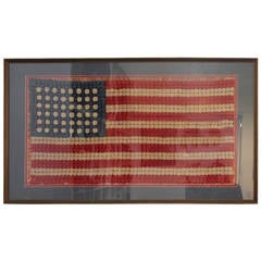 Early and Rare Hand Crochet 48 Star Framed Flag 2