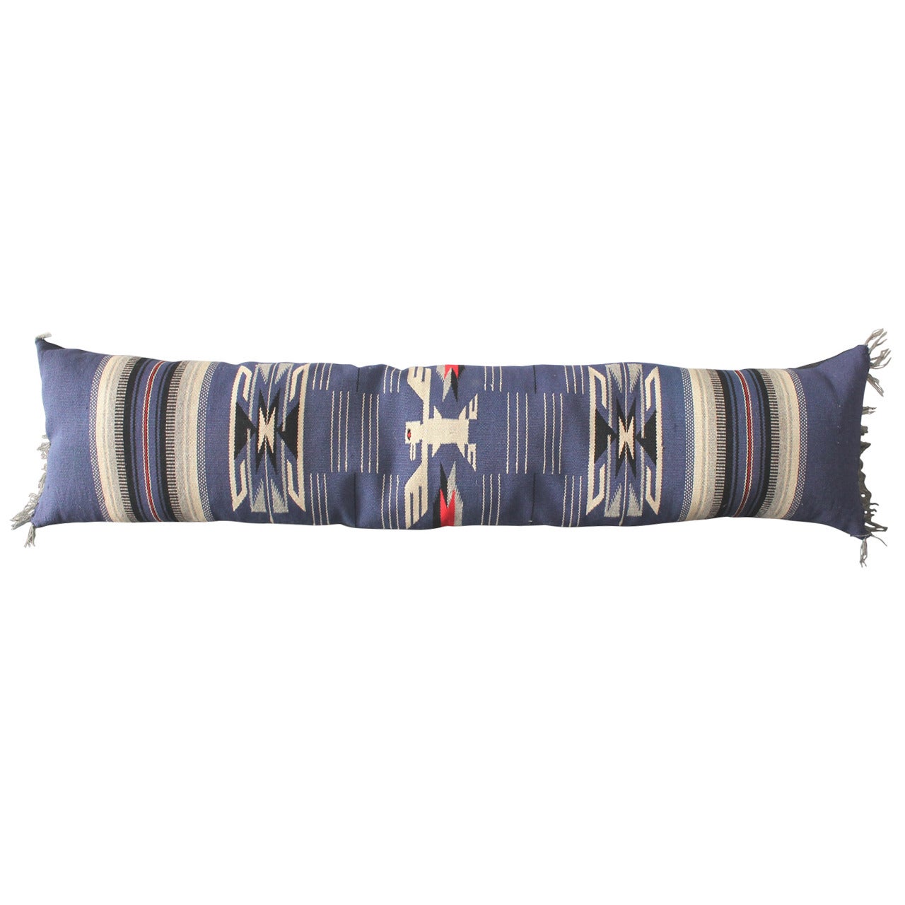 Monumental Mexican Indian Weaving Bolster Pillow with a Eagle Motif