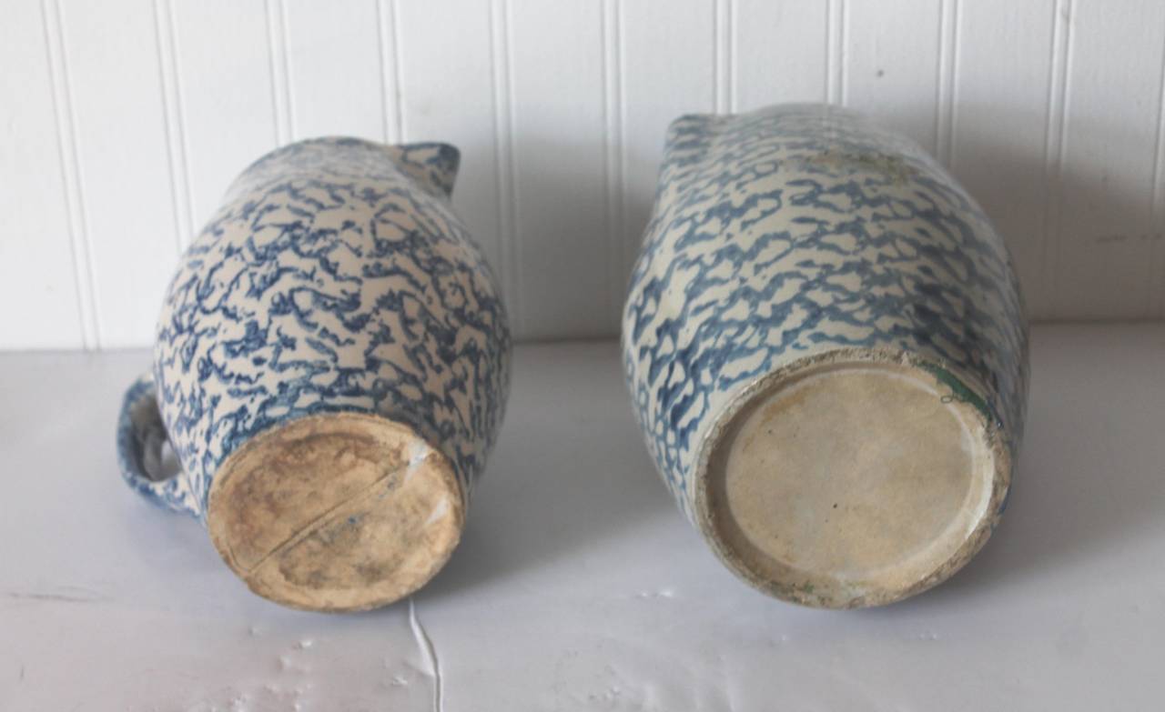 Late 19th Century Two 19th Century Rare Form Sponge Ware Pottery Pitchers