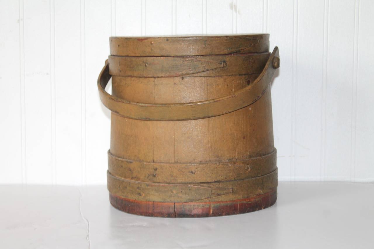 American 19th Century Original Mustard Painted Furkin or Bucket from Maine