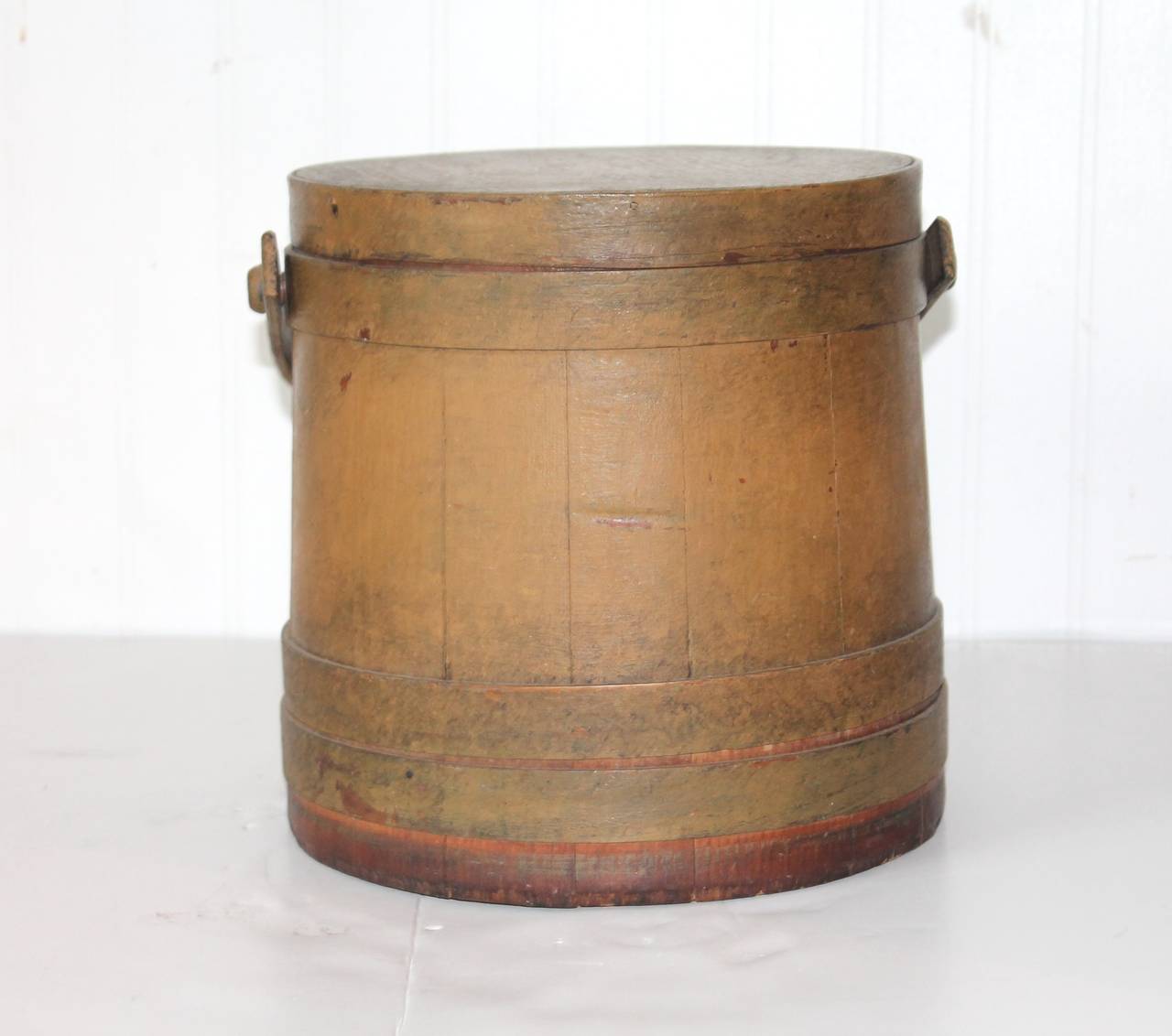 Mid-19th Century 19th Century Original Mustard Painted Furkin or Bucket from Maine