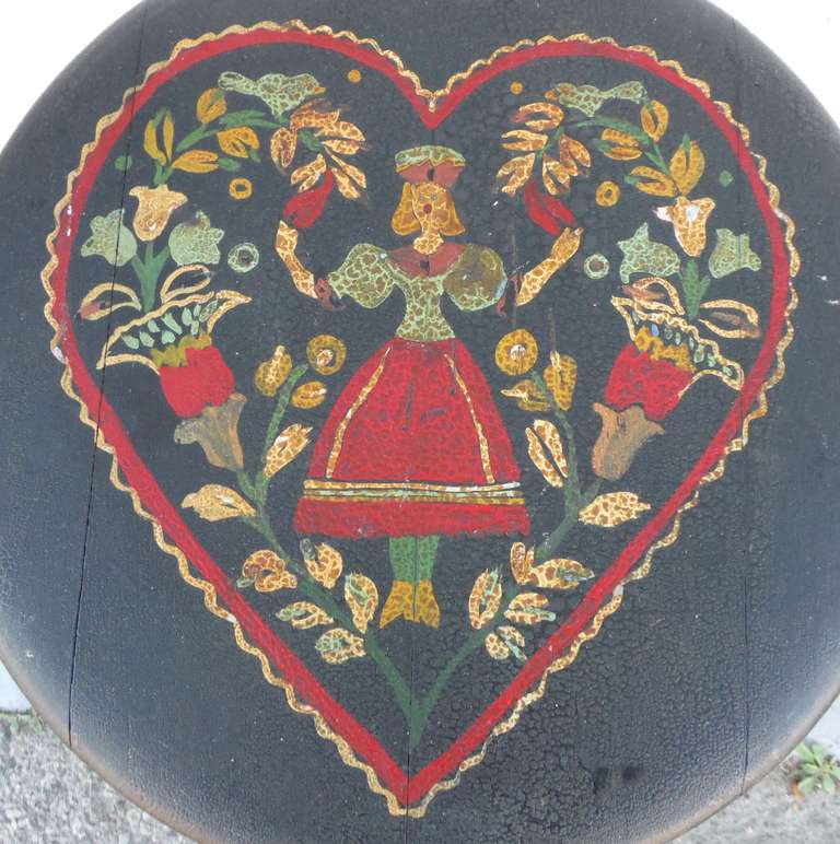 Early 19th Century Original Paint Decorated  Dutchy Heart Piano Stool For Sale 3