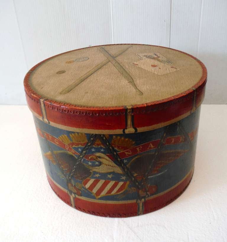 American Original Early 20th Century Painted Patriotic Hat or Band Box