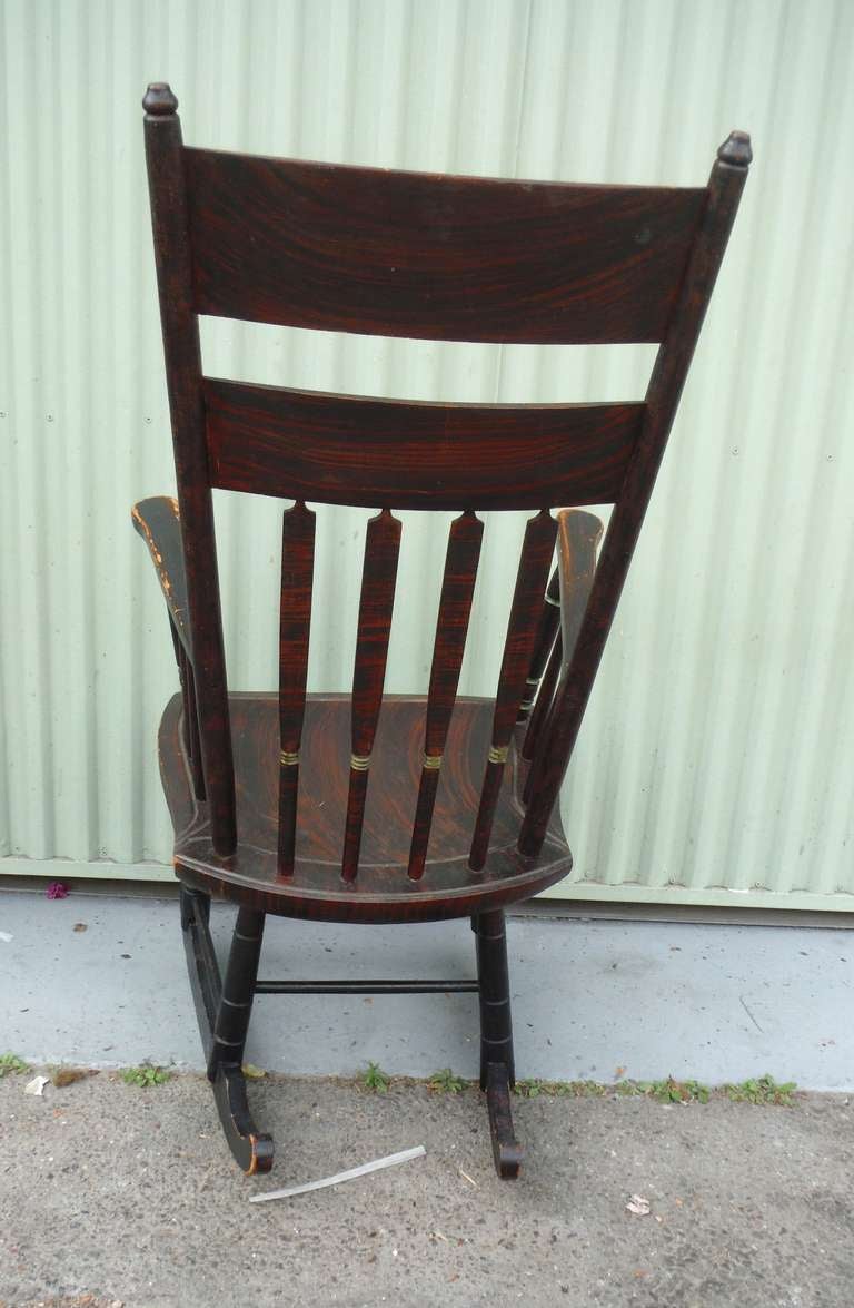19th Century Original Stenciled Arrowback Rocking Chair 1