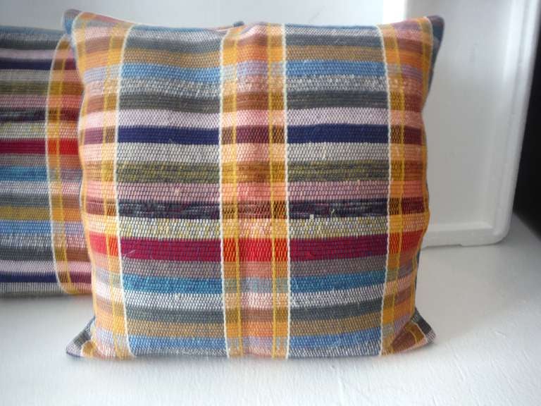 Folk Art Pair of Vintage Rag Rug Pillows
