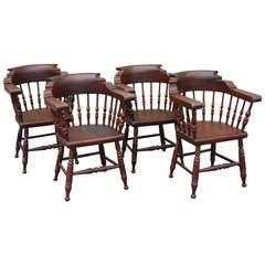 Amazing 19thc Set of Four Firehouse Windsor Captains Chairs 6
