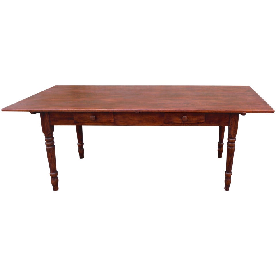 Monumental 19th Century Amazing Double Drawer Farm Table from New England