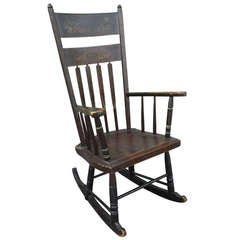 chaise berçante originale du 19ème siècle:: peinte au pochoir:: à dos de flèche