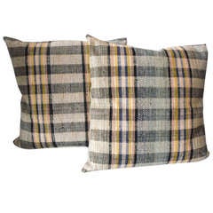 Pair of Early American Striped Rag Rug Pillows Antique Pair of Early American Striped Rag Rug Pillows