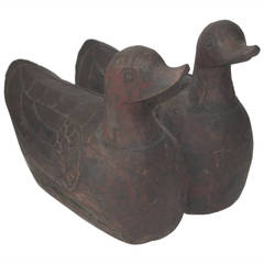 Antique Pair of Hand-Carved Wood Folk Art Ducks