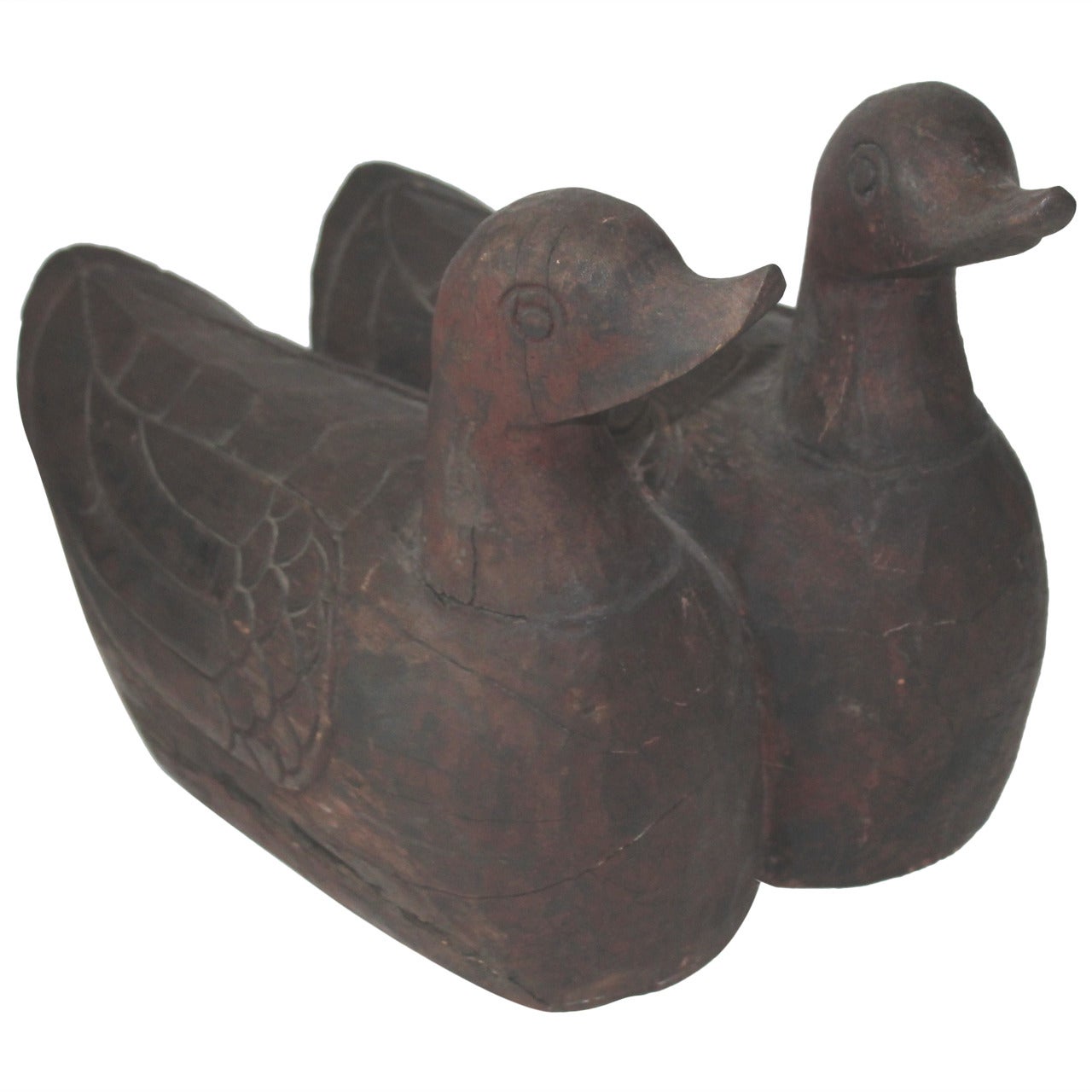 Pair of Hand-Carved Wood Folk Art Ducks