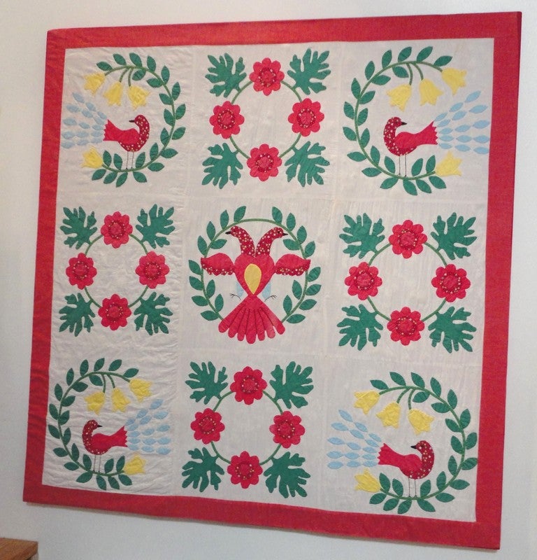 Amazing  & Rare  Mounted Pictorial Applique Crib Quilt