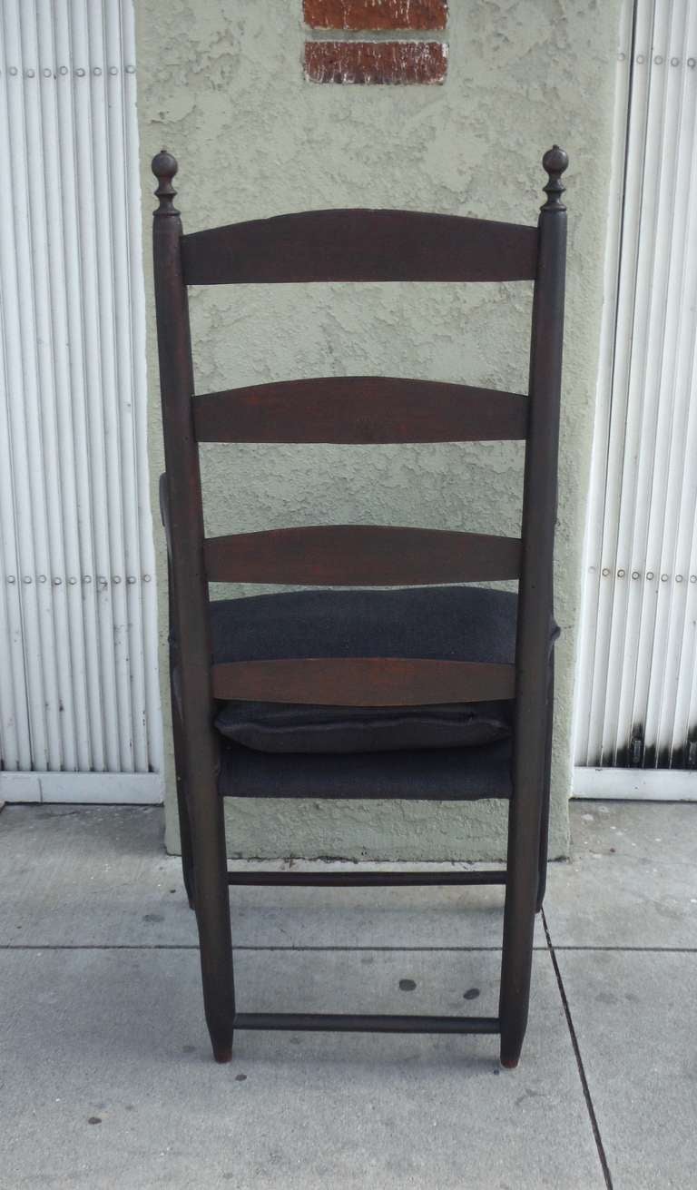 18th Century and Earlier 18thc Original Black Painted New England Ladder Back Arm Chair