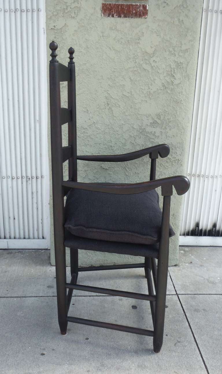 18thc Original Black Painted New England Ladder Back Arm Chair 1
