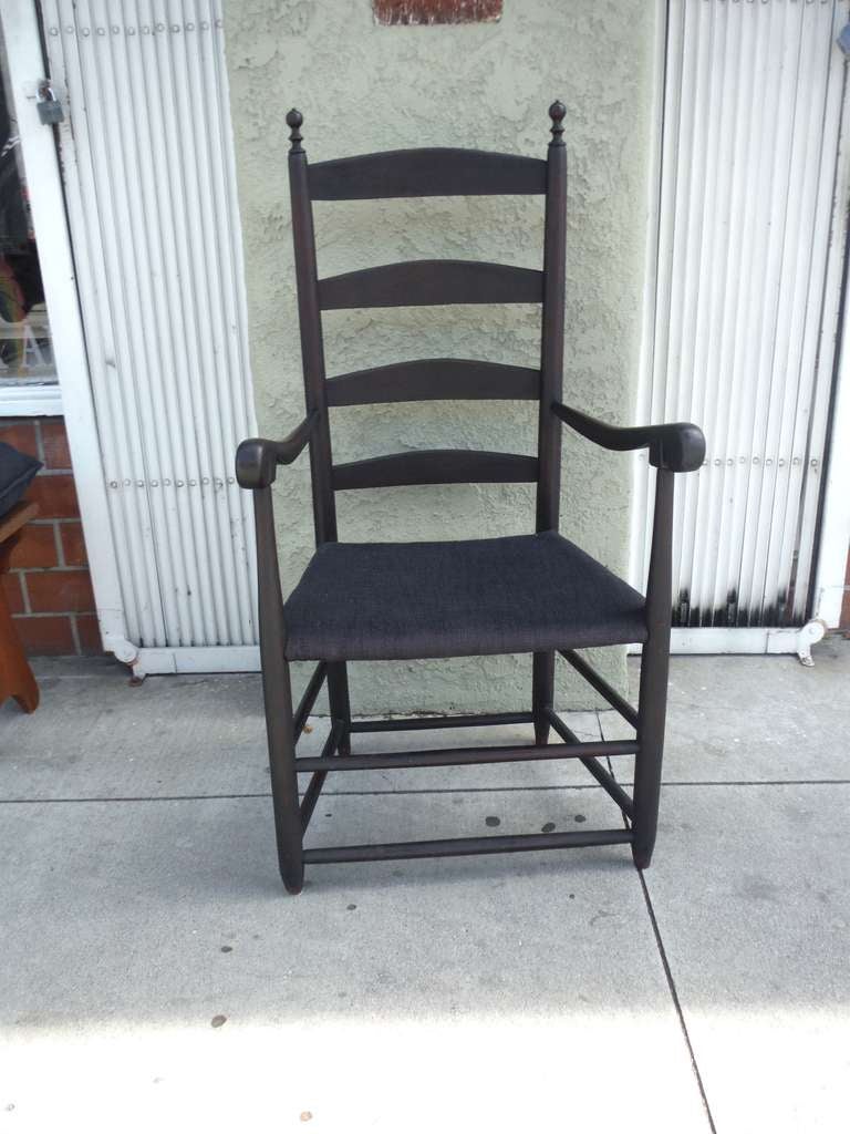 18thc Original Black Painted New England Ladder Back Arm Chair 2