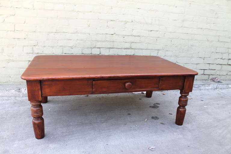 American Early 19thc New England Pine Coffee Table W/ Drawer