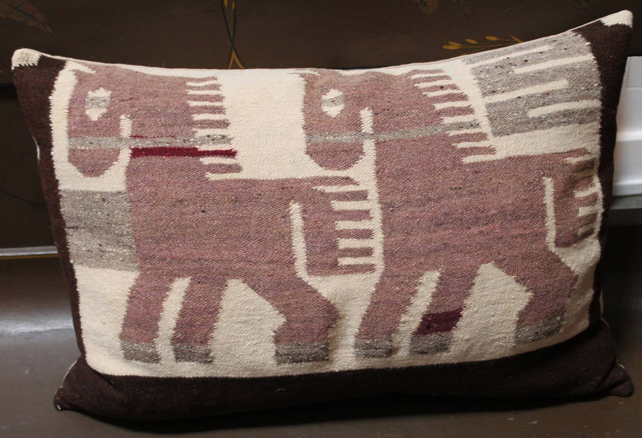 Folk Art Pictorial Mexican Indian Bolster Pillow with Horses