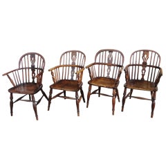 Antique Set of Four Early 19thc English Windsor Chairs