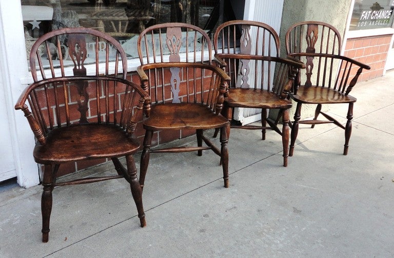 British Set of Four Early 19thc English Windsor Chairs
