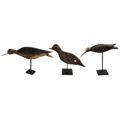 Antique Fantastic Group of 3 Shorebirds in Original Painted Surface