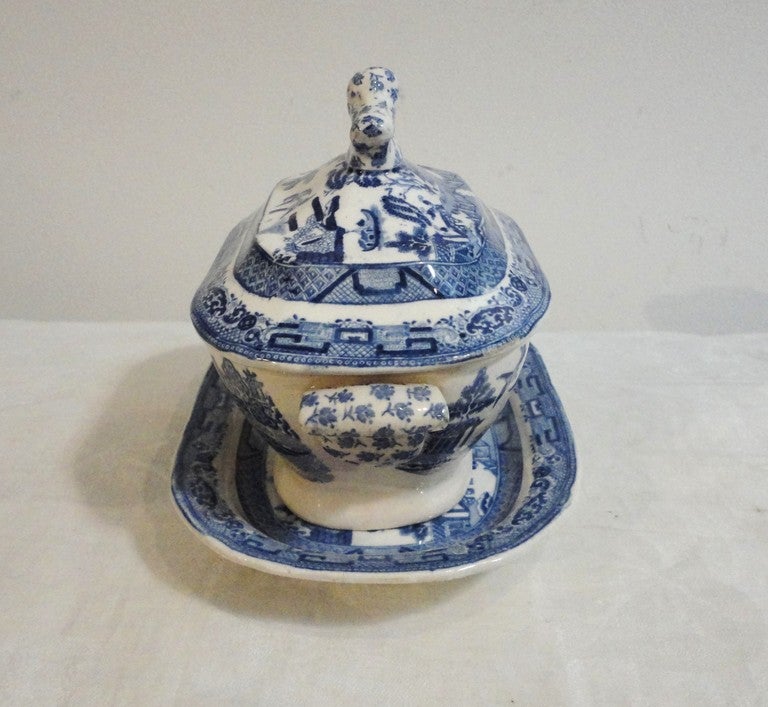19th Century Early Spode England Blue Willow Tureen 6
