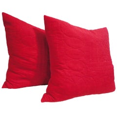 19th Century Red Quilted Fabric from Pennsylvania Pillows, Pair