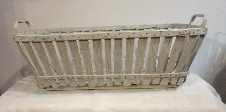 American 19thc  Fantastic Shaker Style Large White Painted Basket From Maine