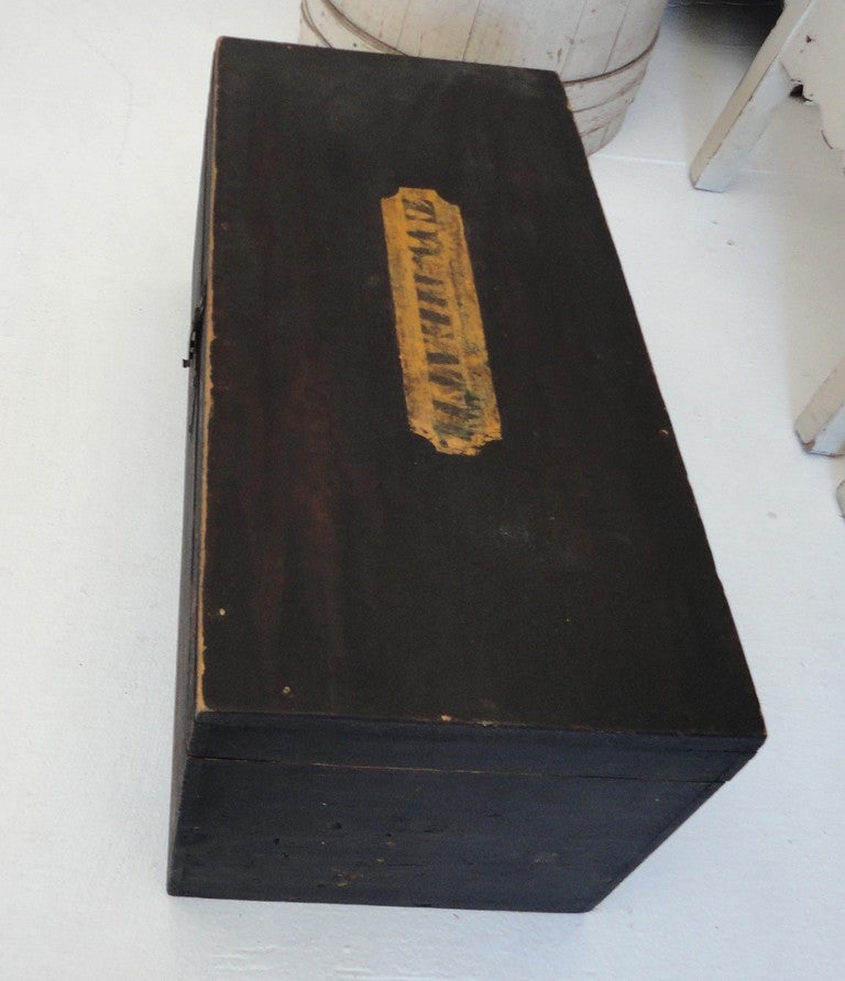 Country 19thc Original Painted  Document Box Signed 